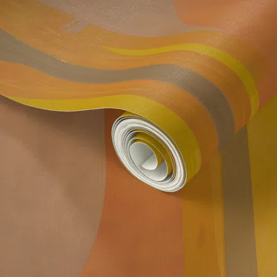 Spoonflower Peel And Stick Wallpaper Midcentury Plateau-orange-mustard 2' X 12' Removable
