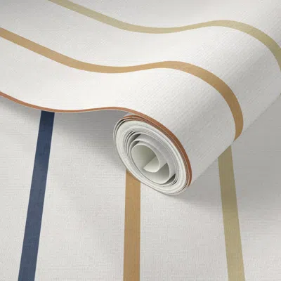 Spoonflower Peel And Stick Wallpaper Midi Vintage Camping Multi Colors Thin Stripes -terracotta/ Denim/ Khaki 2'
