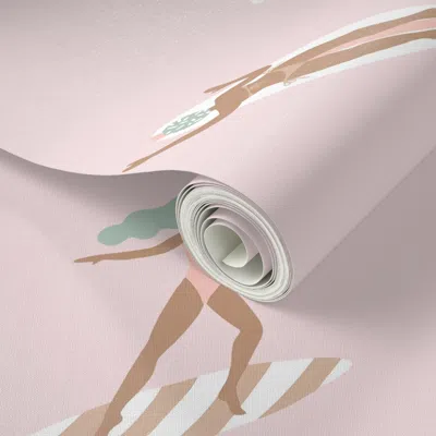 Spoonflower Peel And Stick Wallpaper Minimalist Boho Surfer Girls Pastel Beach Summer 2' X 12' Removable