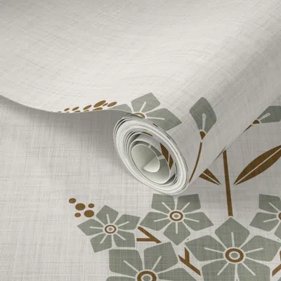 Spoonflower Peel And Stick Wallpaper Minimalist Floral On Faux Linen In Earthy Tones Ecru Large 2' X 12' Removab