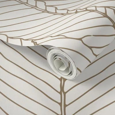 Spoonflower Peel And Stick Wallpaper Minimalist Foliage Herringbone Style Beige & Gold 2' X 12' Removable