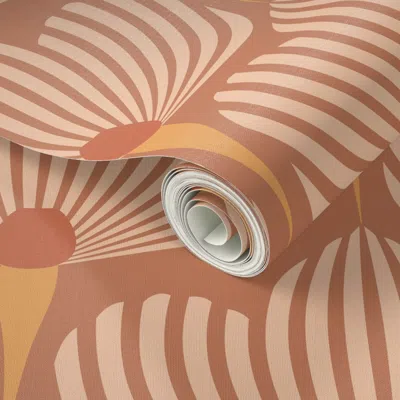 Spoonflower Peel And Stick Wallpaper Minimalist Geometric Floral Art Deco - Earthy Tones 2' X 12' Removable