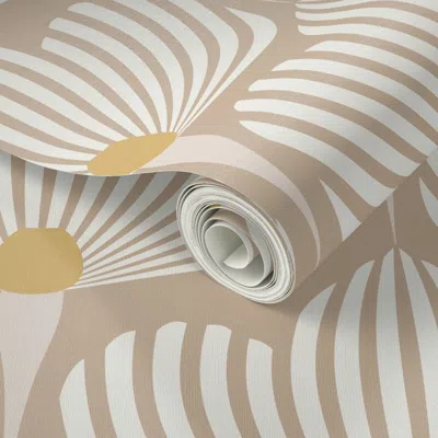 Spoonflower Peel And Stick Wallpaper Minimalist Geometric Floral Art Deco - Warm Neutral 2' X 12' Removable