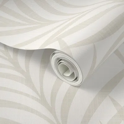 Spoonflower Peel And Stick Wallpaper Minimalist Palm Leaf - Japandi Coastal Accent Wall - Natural Linen Texture  In Neutral