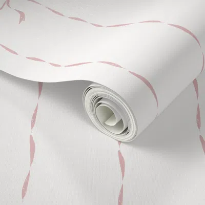 Spoonflower Peel And Stick Wallpaper Minimalist Preppy Bows And Vertical Ribbon Stripe In Nancys Blushes 2' X 12