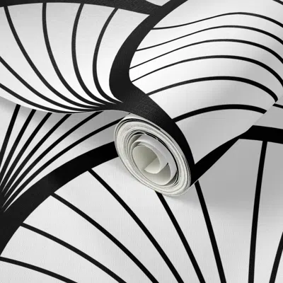 Spoonflower Peel And Stick Wallpaper Minimalistic Art Deco Fan Pattern Black And White 2' X 12' Removable