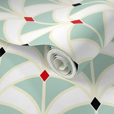 Spoonflower Peel And Stick Wallpaper Mint Art Deco Ribbon Weave Mermaid Tail 2' X 12' Removable