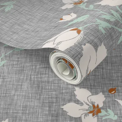 Spoonflower Peel And Stick Wallpaper Mint Floral Linen 2' X 12' Removable