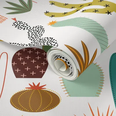 Spoonflower Peel And Stick Wallpaper Mod Desert Garden - Custom Soft Gray 2' X 12' Removable