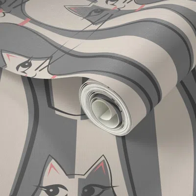 Spoonflower Peel And Stick Wallpaper Mod Meow 2' X 12' Removable In Multi