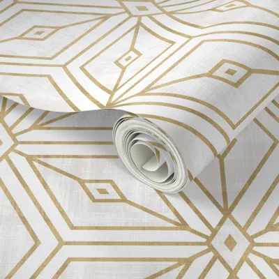 Spoonflower Peel And Stick Wallpaper Mod Star White + Gold 2' X 12' Removable In Multi