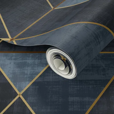 Spoonflower Peel And Stick Wallpaper Mod Triangles Gold Indigo 2' X 12' Removable In Multi