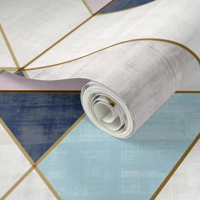 Spoonflower Peel And Stick Wallpaper Mod Triangles Navy Blue Lilac - Custom  Removable In Blue/gold/gray
