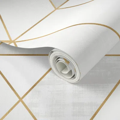 Spoonflower Peel And Stick Wallpaper Mod Triangles - White + Gold 2' X 12' Removable