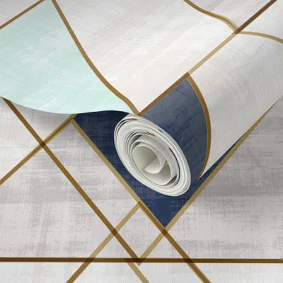 Spoonflower Peel And Stick Wallpaper Mod Triangles Xl Vintage Navy Mint 2' X 12' Removable In Multi