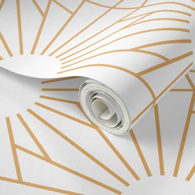 Spoonflower Peel And Stick Wallpaper Modern Art Deco Geometric Linear Sunbursts-gold Yellow And White-large 2' X