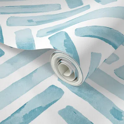 Spoonflower Peel And Stick Wallpaper Modern Coastal Watercolor Chevron Herringbone - Light Aqua Blue - Beachy  R