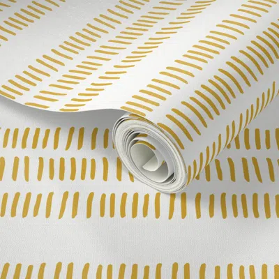 Spoonflower Peel And Stick Wallpaper Modern Farmhouse Dash (large Scale) Gold Stripse 2' X 12' Removable In Gray