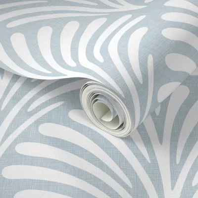 Spoonflower Peel And Stick Wallpaper Modern Large Scale Scallop Fans In Coastal Sky Blue With Linen Look Texture