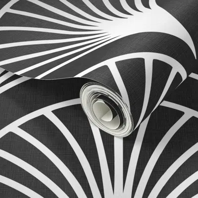 Spoonflower Peel And Stick Wallpaper Modern Linen Look Texture Scallop Fans In Large Scale Graphite Black 2' X 1