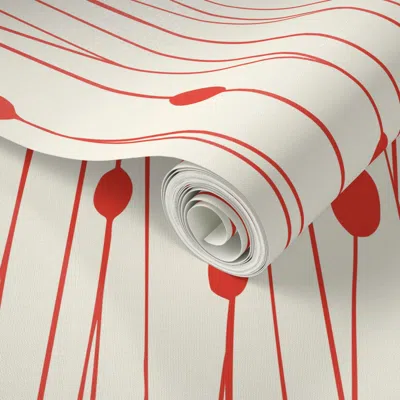 Spoonflower Peel And Stick Wallpaper Modern Minimalist Lines & Dot Geometric - Abstract Linear Dot Cream Red (r)