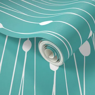 Spoonflower Peel And Stick Wallpaper Modern Minimalist Lines & Dot Geometric - Abstract Linear Dot Teal Aqua (j)