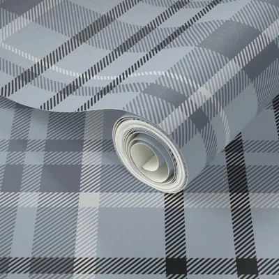 Spoonflower Peel And Stick Wallpaper Modern Muted Farmhouse Blue Tartan Plaid For Stylish Home Office Or Bedroom