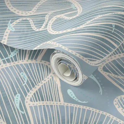 Spoonflower Peel And Stick Wallpaper Modern Nautical Sea Fan Coral Pattern 2' X 12' Removable In Blue