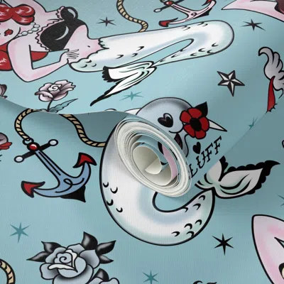 Spoonflower Peel And Stick Wallpaper Molly Mermaid By Miss Fluff 2' X 12' Removable In Multi