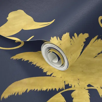 Spoonflower Peel And Stick Wallpaper Monkeys And Palms Gold And Navy Blue 2' X 12' Removable