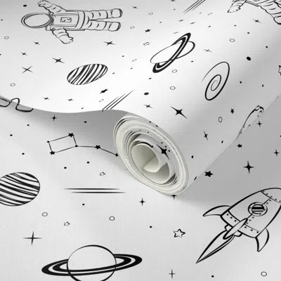 Spoonflower Peel And Stick Wallpaper Monochrome - Space Print 2' X 12' Removable