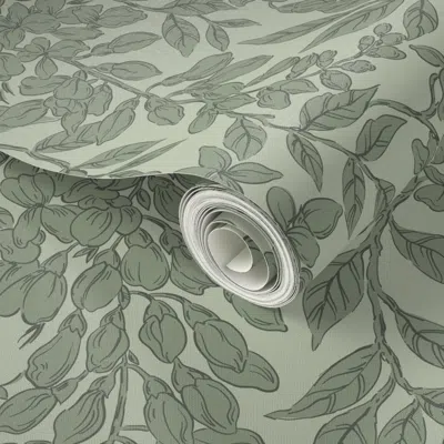 Spoonflower Peel And Stick Wallpaper Moody Blooms Dark Sage Green Moss Large Scale 2' X 12' Removable