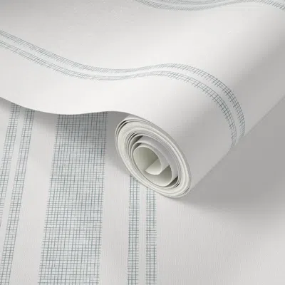 Spoonflower Peel And Stick Wallpaper Moody Blue Basic Stripe Linen Texture - Solid White Coastal Grandmillennial