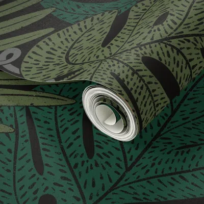 Spoonflower Peel And Stick Wallpaper Moody Tropical Orange Flower Black Background  Removable In Green/orange/black