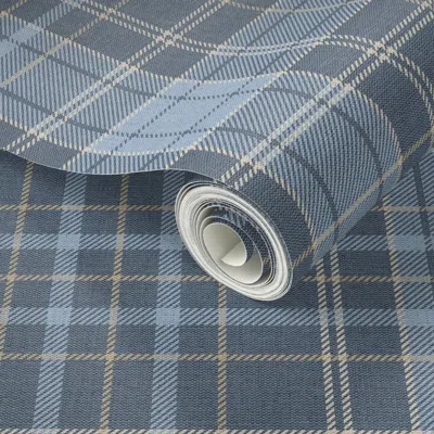 Spoonflower Peel And Stick Wallpaper Morgan Tartan Textured Plaid - Celestial Blue & Gold - Large Repeat 2' X 12