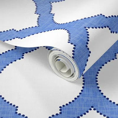 Spoonflower Peel And Stick Wallpaper Moroccan Trellis - Vibrant Blue On Pure White - Jumbo 2' X 12' Removable