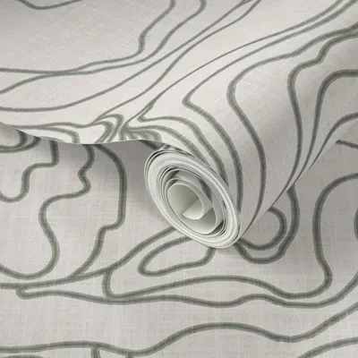 Spoonflower Peel And Stick Wallpaper Moss Green Beige Japandi Drawn Topographic Lines Trace Linen Texture Rustic