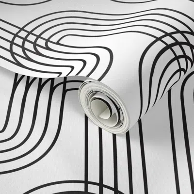 Spoonflower Peel And Stick Wallpaper Moving Lines-black And White 2' X 12' Removable In Multi