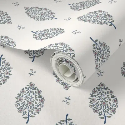 Spoonflower Peel And Stick Wallpaper Mughal Indian Floral Sage Green & Old Rose Grandmillennial Preppy Farmhouse