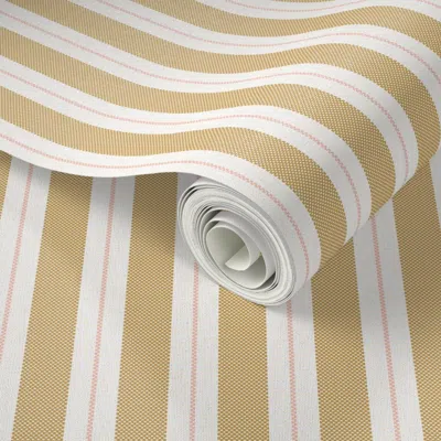 Spoonflower Peel And Stick Wallpaper Multicoloured Woven Stripes - Linen Textured Lines - Saffron Pink White 2' 