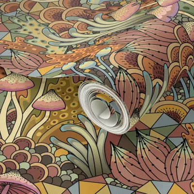 Spoonflower Peel And Stick Wallpaper Mushrooms Natural 2' X 12' Removable In Multi
