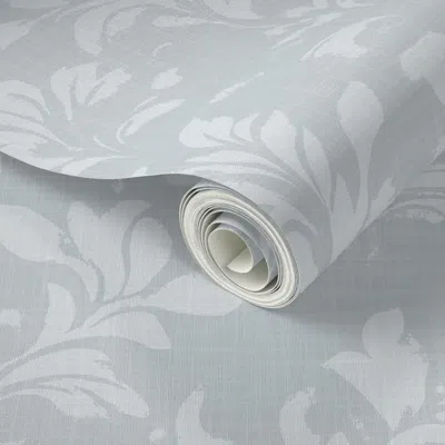 Spoonflower Peel And Stick Wallpaper Muted Blue Painted Damask / Vintage Leafy Botanical With Linen Look 2' X 12