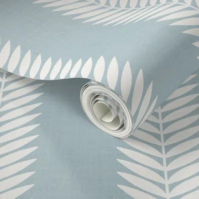 Spoonflower Peel And Stick Wallpaper Muted Blue Textured Laurel Leaf Stripe  Removable