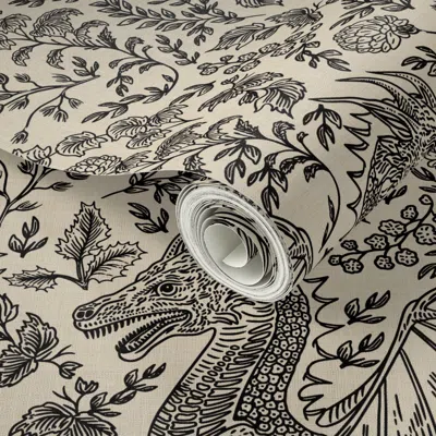 Spoonflower Peel And Stick Wallpaper Mythos Dragon Toile Neutral 2' X 12' Removable