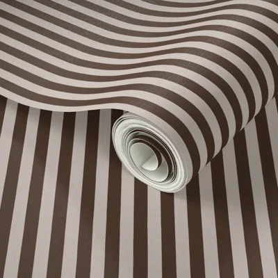 Spoonflower Peel And Stick Wallpaper Narrow Ticking Stripe -  Chocolate Brown And Taupe  Removable