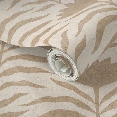 Spoonflower Peel And Stick Wallpaper Natural Tan Boho Flowers And Leaves With Cream Linen Texture - Large 2' X 1