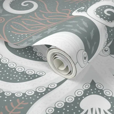 Spoonflower Peel And Stick Wallpaper Nautical Baroque - Gunsmoke Green 2' X 12' Removable