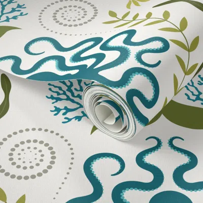 Spoonflower Peel And Stick Wallpaper Nautical Damask - Slightly Off White 2' X 12' Removable