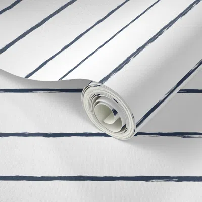 Spoonflower Peel And Stick Wallpaper Navy And White Stripes - Grunge Brushed  Removable