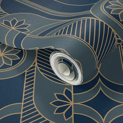Spoonflower Peel And Stick Wallpaper Navy Deco Dream 2' X 12' Removable